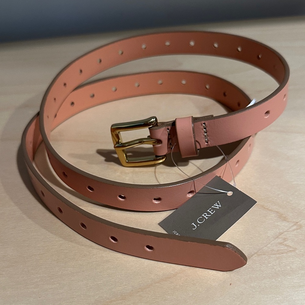 J. Crew Slim Blush Pink Leather Belt with Gold-Tone Buckle